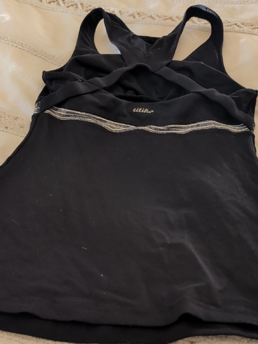Black Racerback Tank with Heart Cutout and Silver Accent Band - Picture 2 of 5